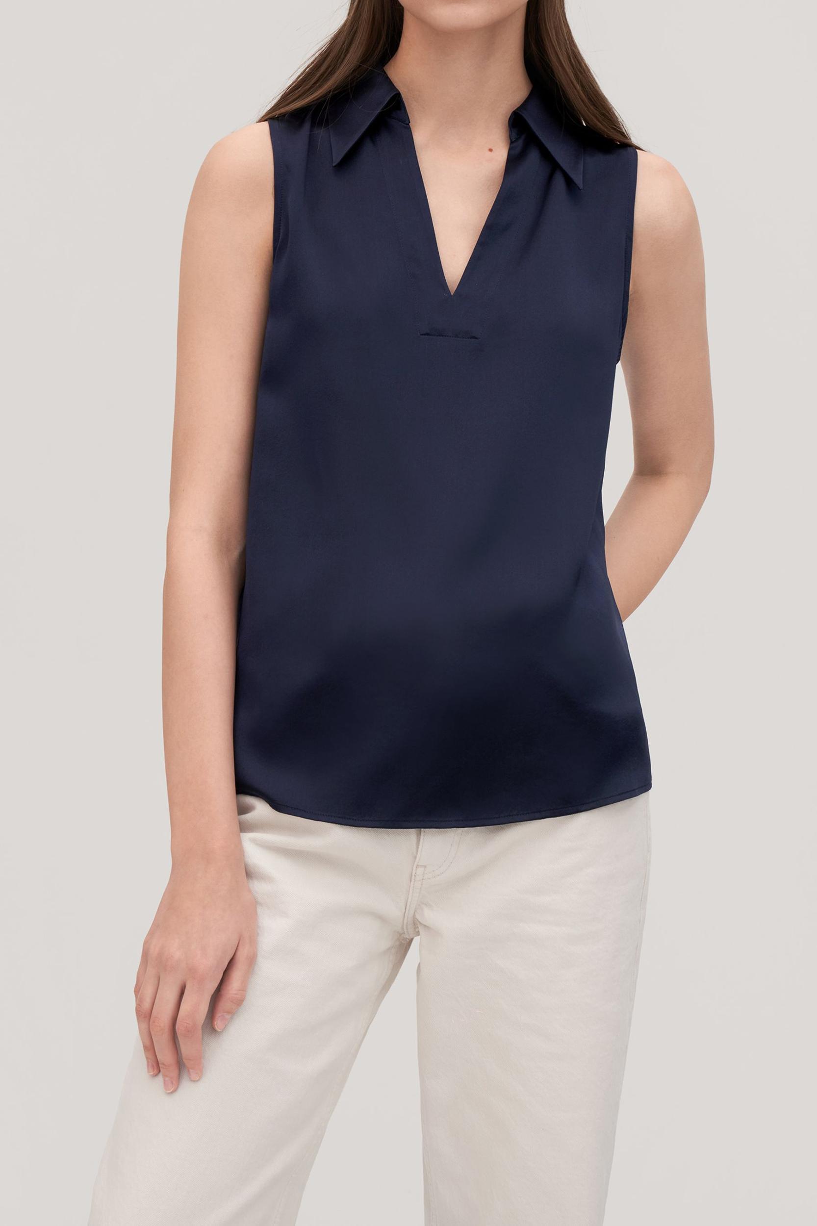 V-Neck Sleeveless Silk Violet Shirt For Women Product Image