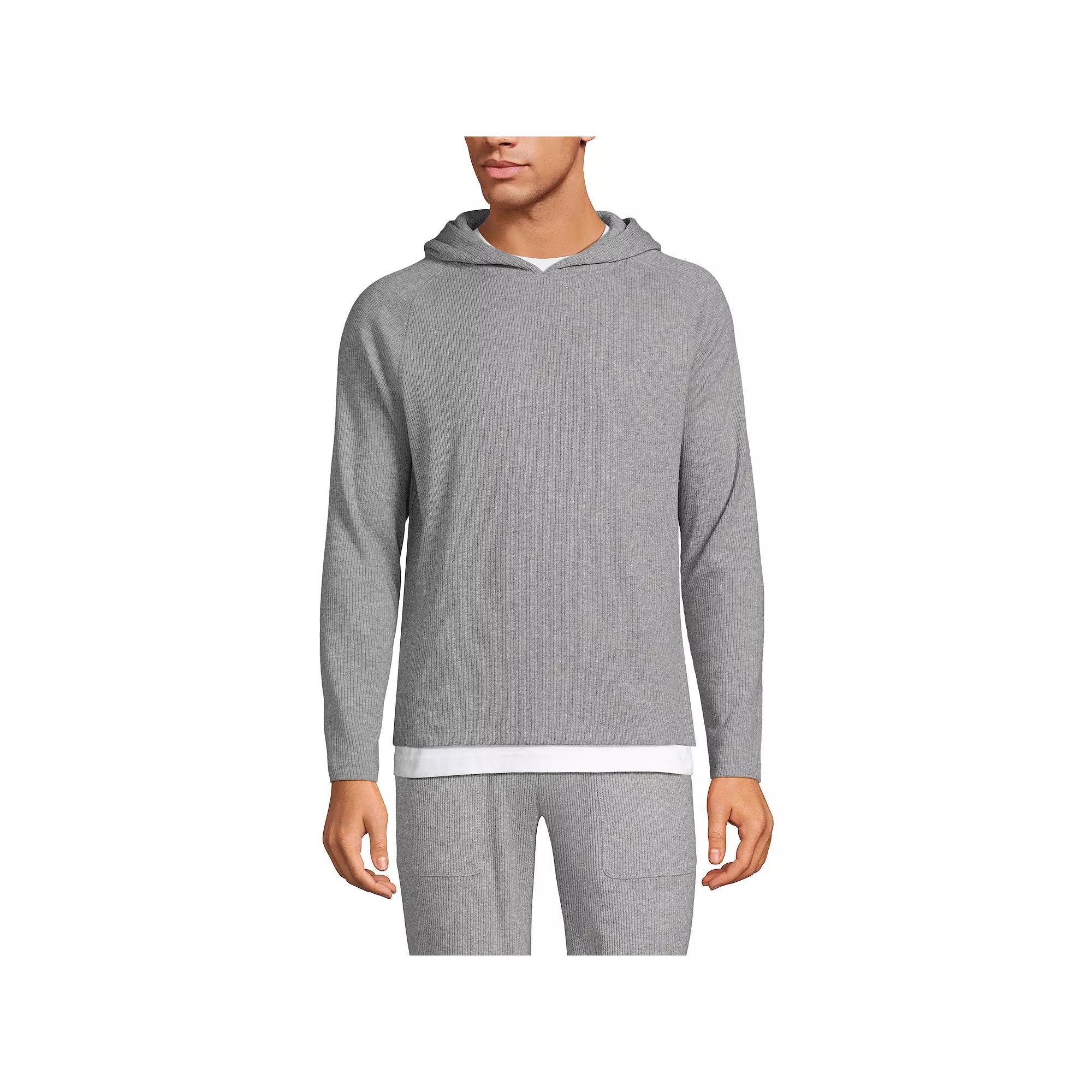 Men's Lands' End Brushed Rib Hooded Sweatshirt, Size: XL, Deep  Blue Product Image