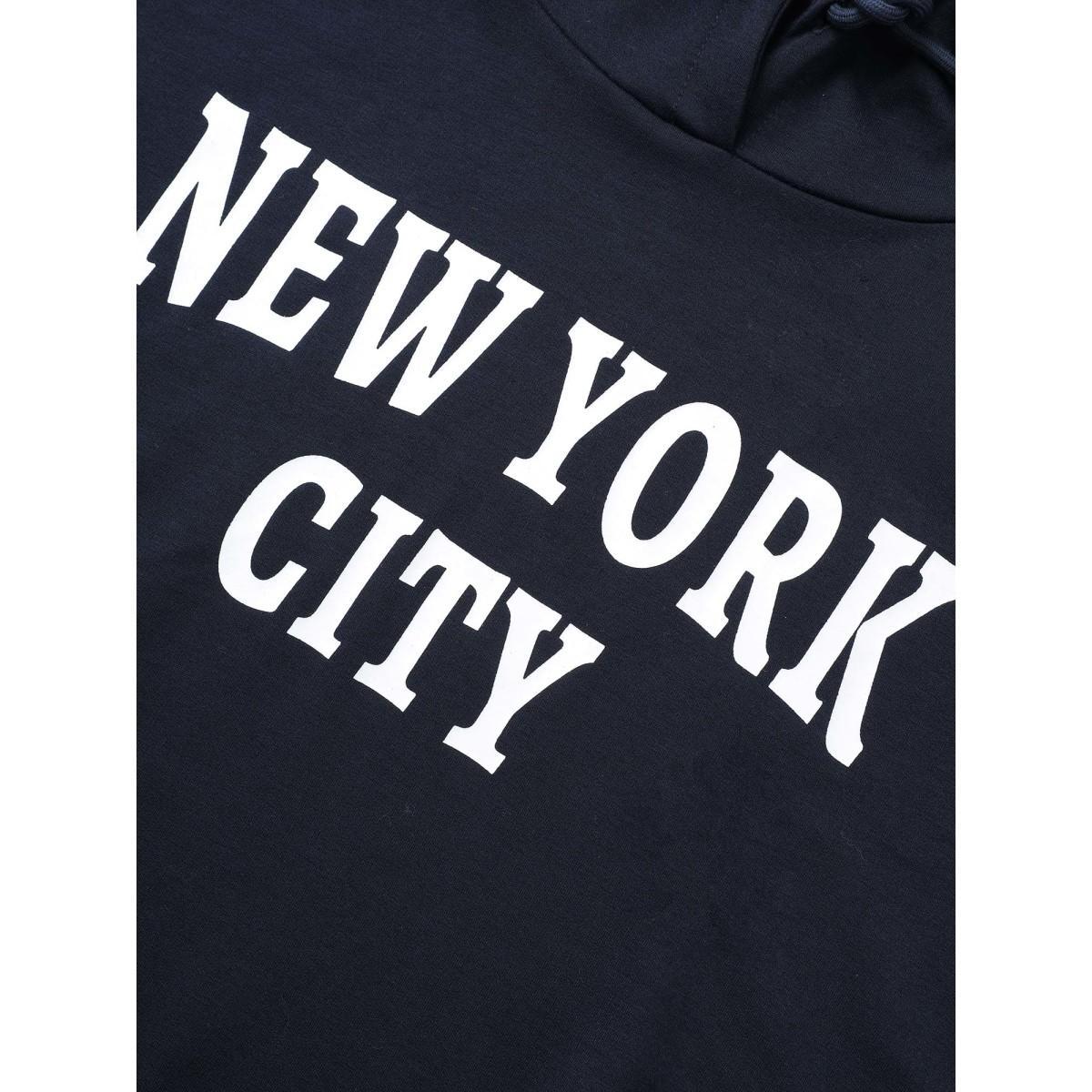 Plus Size Graphic Area Letter Hooded Sweatshirt Women Indigo Casual Non Everyday Sweatshirts BloomChic 22-24/3X Product Image