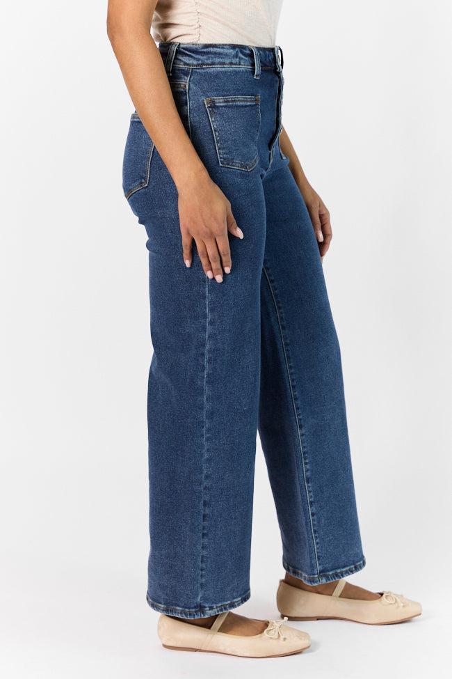 Sutton Dark Wash Wide Leg Patch Pocket Jeans SALE Product Image