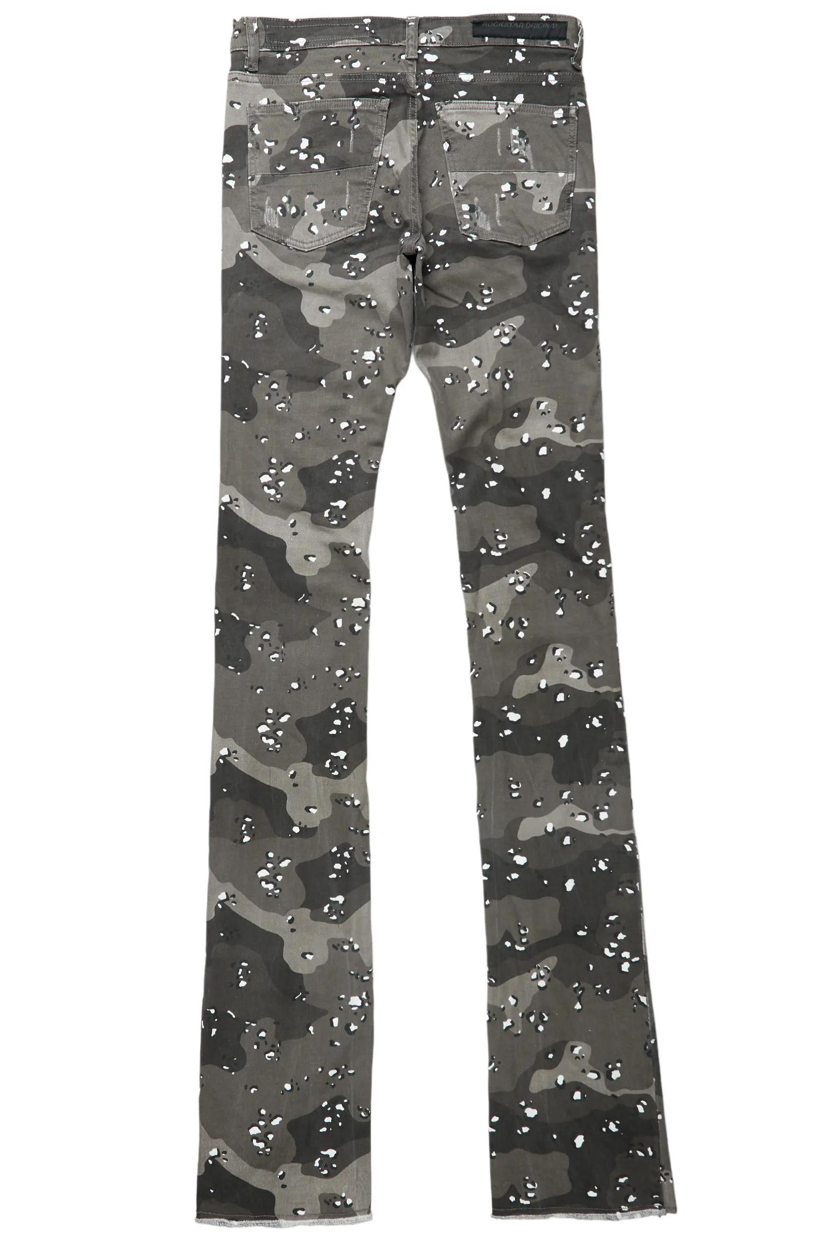 Petrus Grey Camo Super Stacked Flare Jean Male Product Image