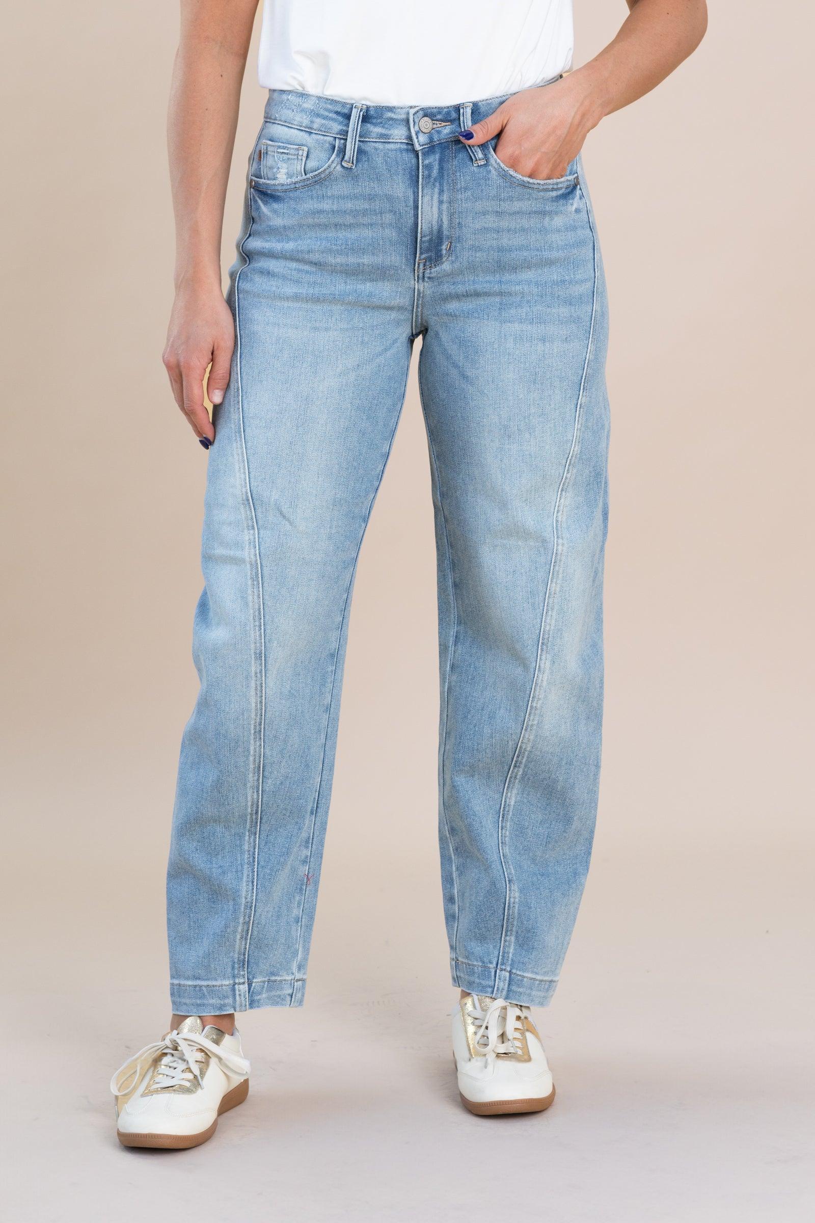 Judy Blue Vintage Wash Side Panel Barrel Jeans Product Image