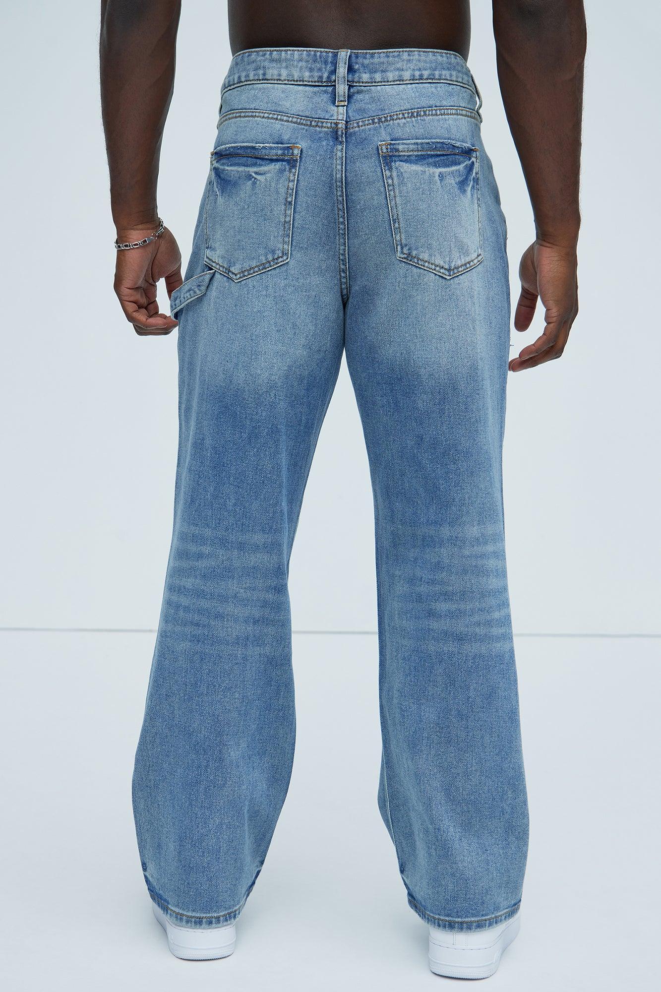 Bore Distressed Carpenter Straight Jeans - Blue Wash Product Image