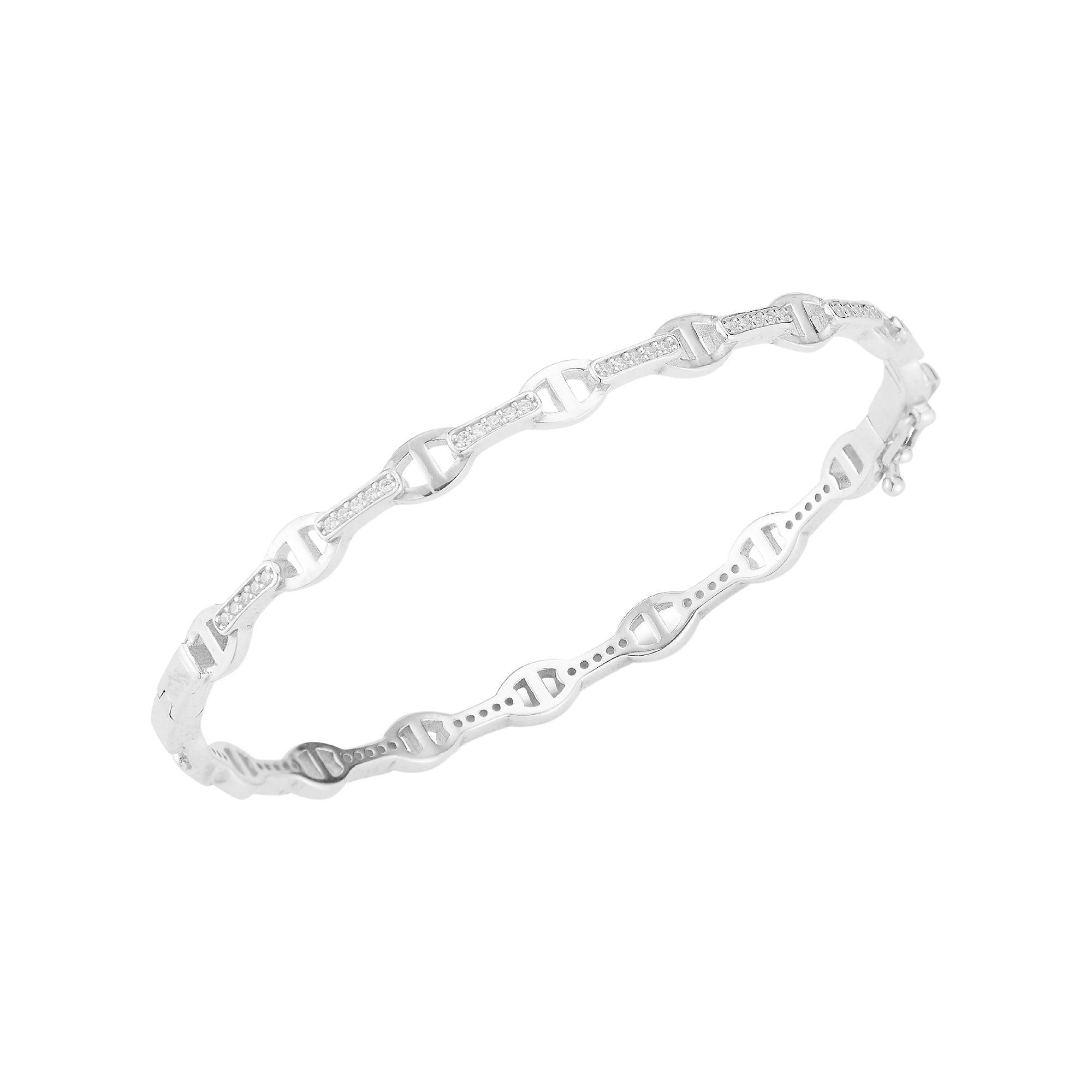 Sunkissed Sterling 14k Gold Over Silver Cubic Zirconia Mariner Hinged Bangle Bracelet, Women's, Size: 7", Silver Tone Product Image