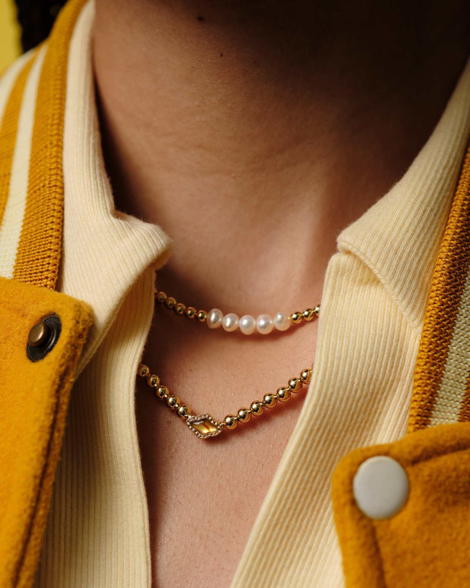 Abbie Gold Beaded Necklace in Azalea Illusion Product Image
