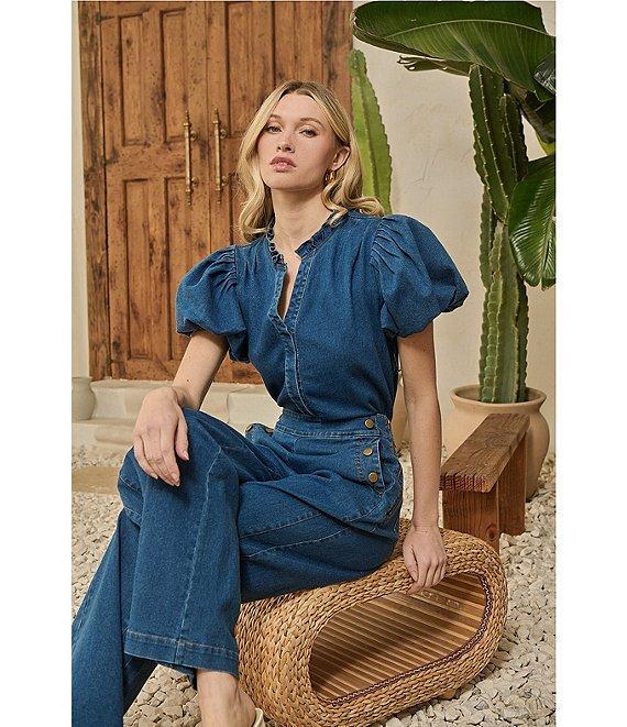 Sugarlips Jamie Stretch Denim Emi High Waist Wide Leg Sailor Coordinating Pants Product Image