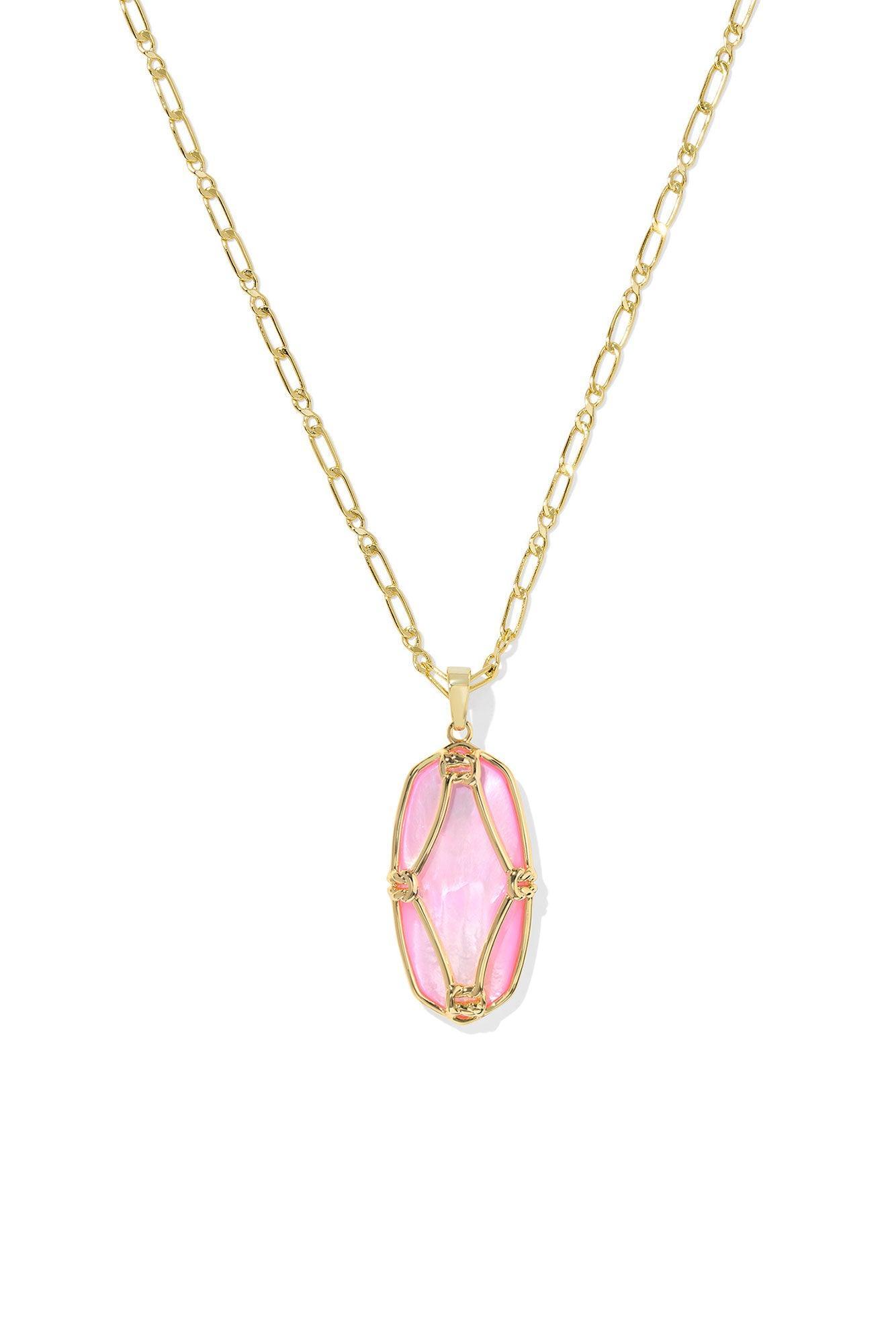 Elle Lattice Frame Gold Large Long Pendant Necklace Blush Ivory Mother Of Pearl Product Image