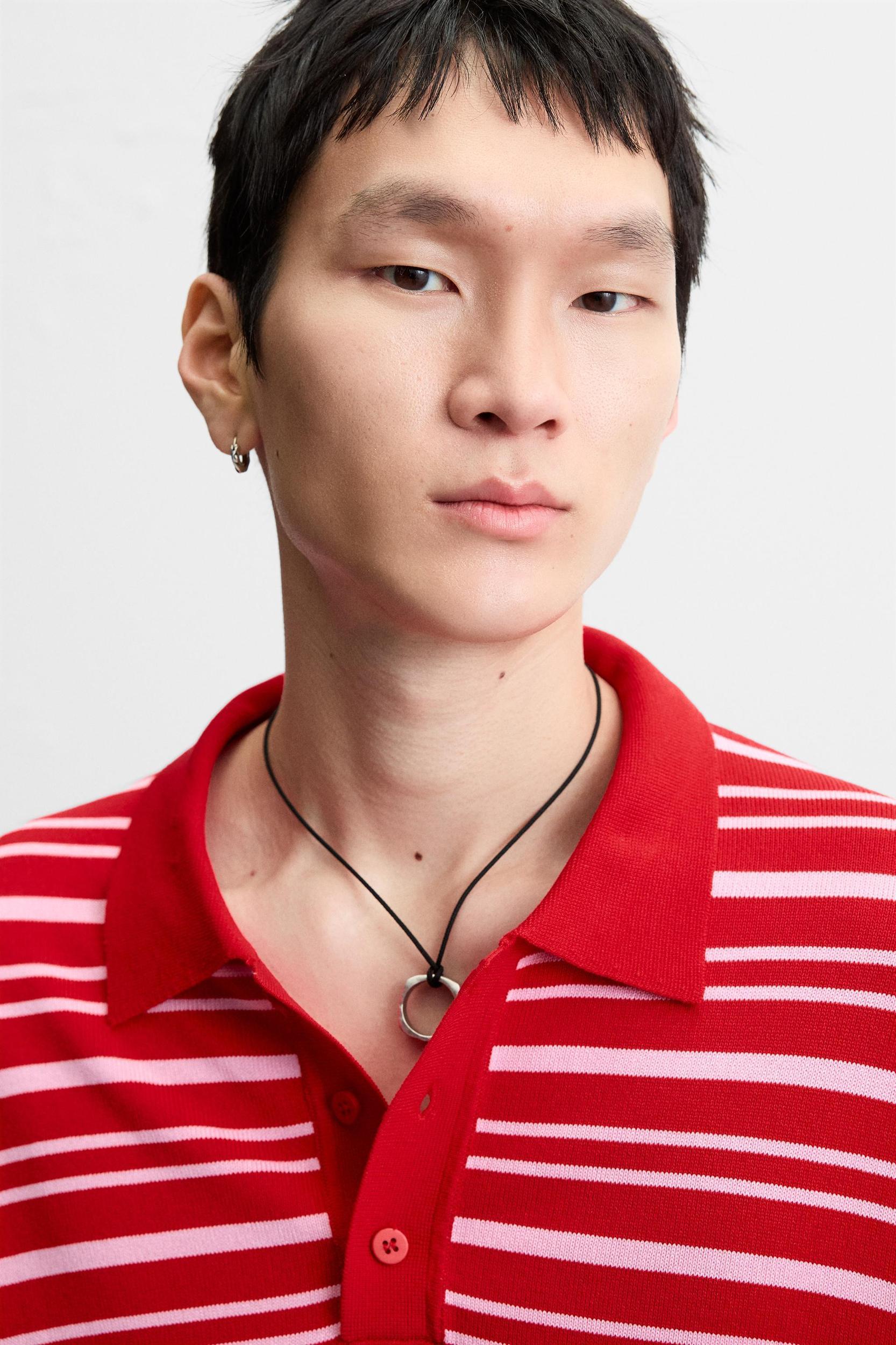 STRIPED JACQUARD KNIT POLO Product Image