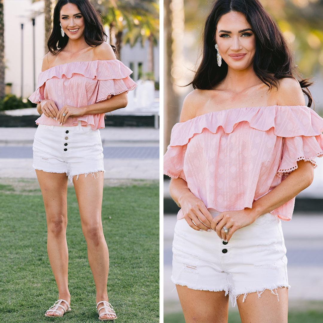 I Believe In You Pink Ruffled Top Female Product Image