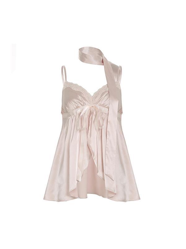 Patchwork Lace-Up Bow Cami Top Product Image