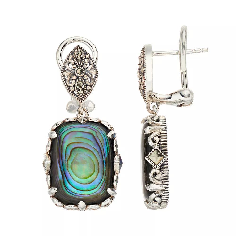 Lavish by TJM Sterling Silver Abalone & Marcasite Cushion Dangle Earrings, Women's Product Image