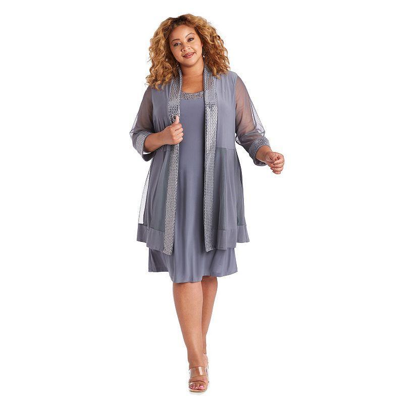 Plus Size R&M Richards 2-pc. Print Chevron Metallic Detail Jacket & Dress, Women's, Size: 16 W, Black Silver Product Image