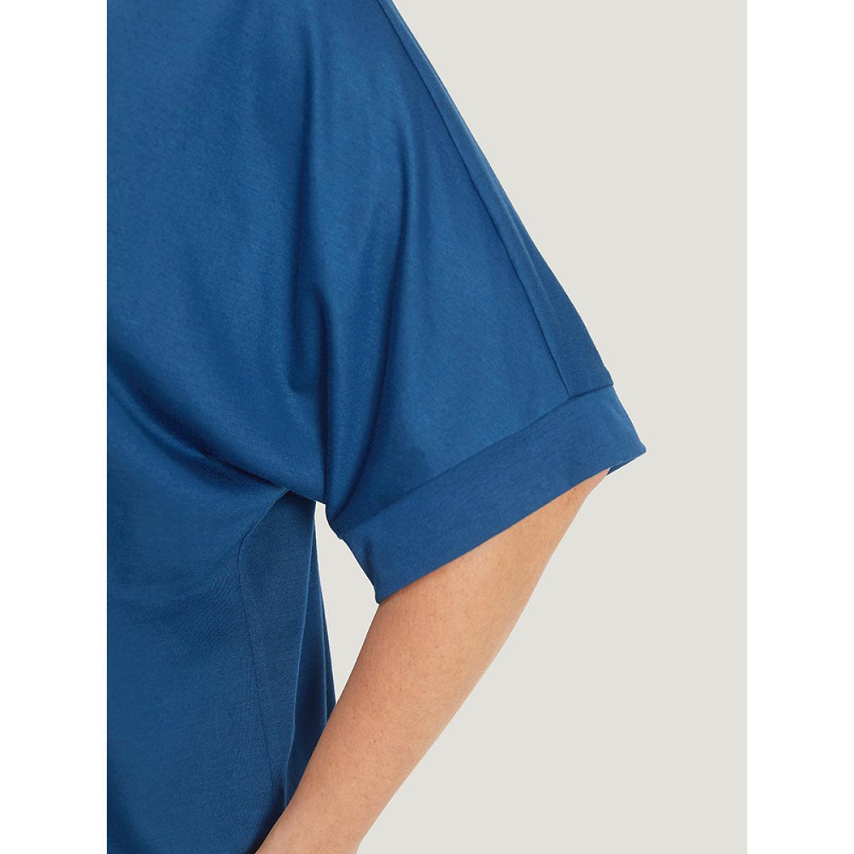 Plus Size Star Rhinestone Crew Neck Roll Batwing Sleeve T-shirt Indigo Women Casual Plain Star and moon Dailywear T-shirts BloomChic 10/M Product Image
