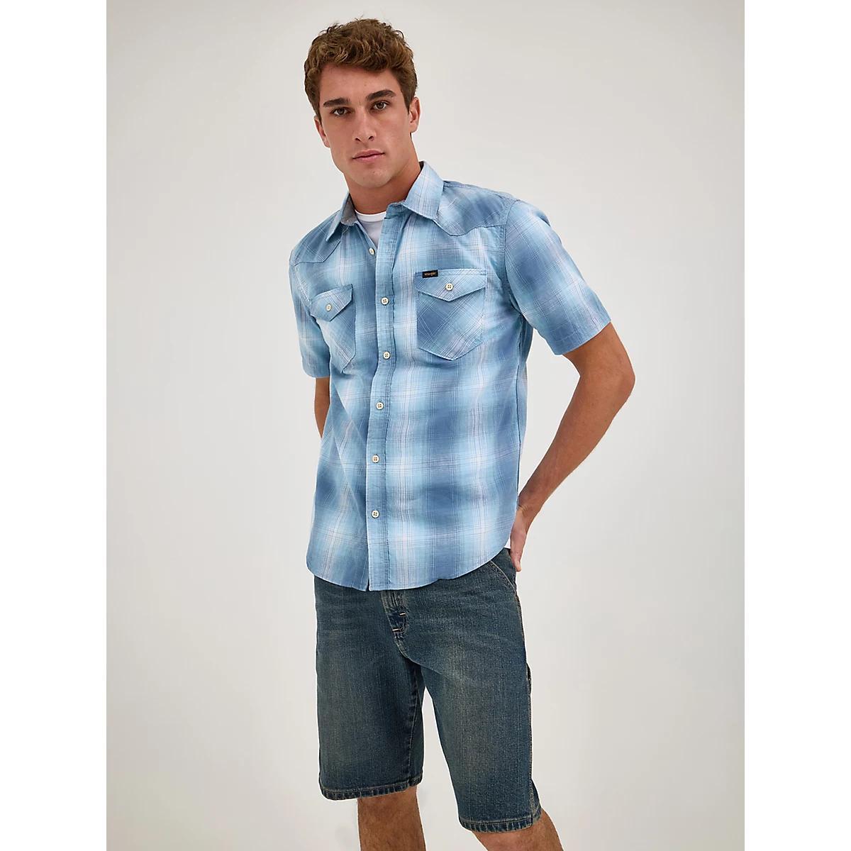 Men's Slub Cotton Plaid Shirt in Vintage Indigo Product Image