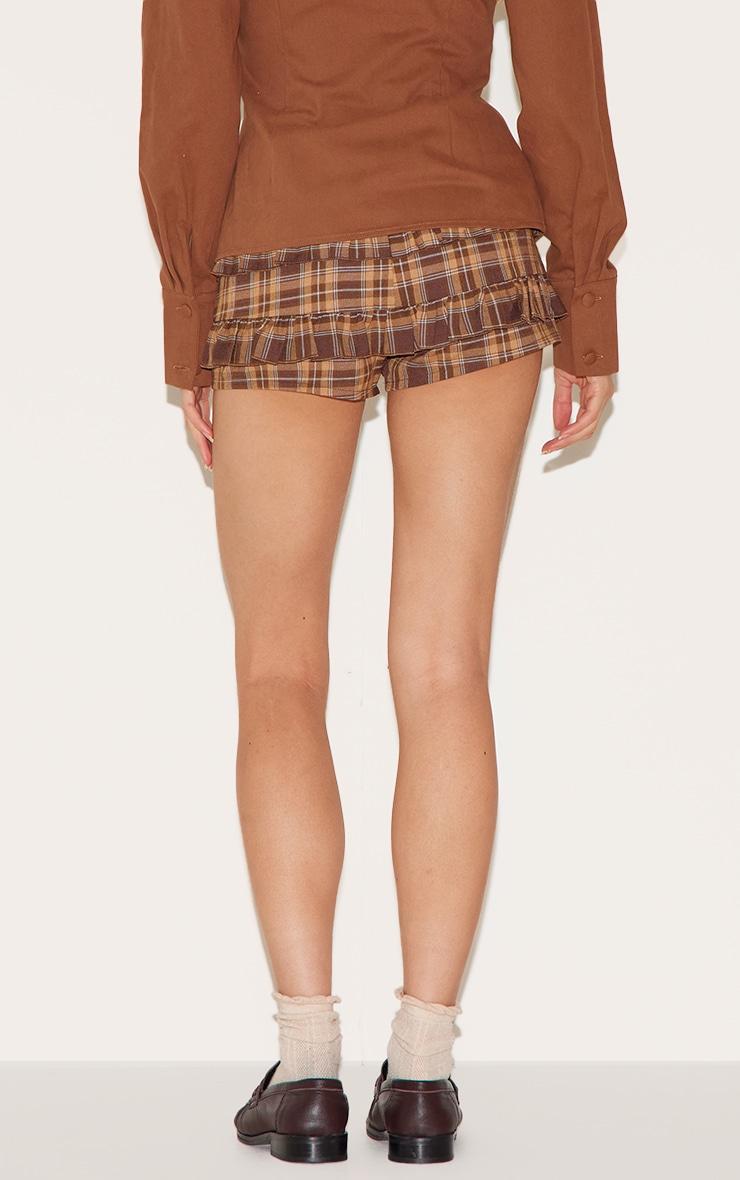 Brown Gingham Woven Frill Bloomer Shorts Product Image