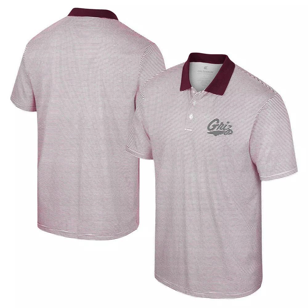 Men's Colosseum White/Maroon Montana Grizzlies Print Stripe Polo, Size: Medium, Mon White Product Image