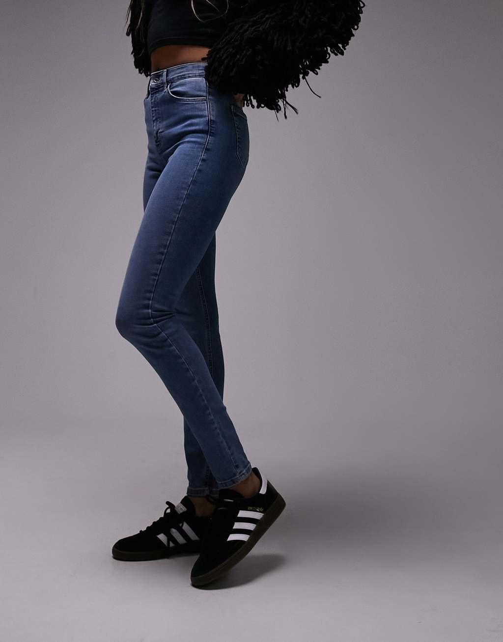 Topshop Tall Jamie high rise skinny jeans in mid blue Product Image