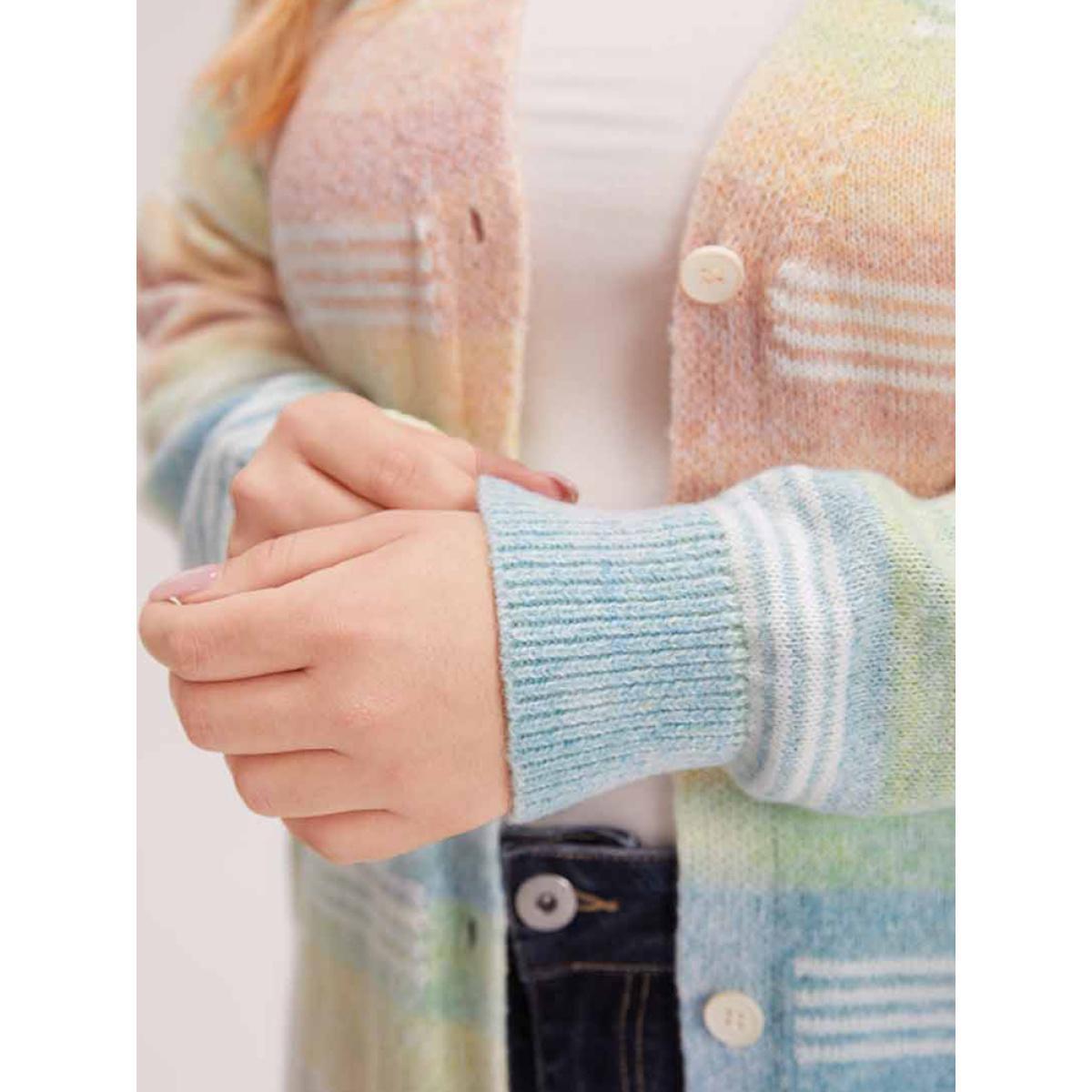 Plus Size Rainbow Ombre Elastic Cuffs Button Up Cardigan Multicolor Women Casual Loose Long Sleeve Everyday Cardigans BloomChic 14-16/1X Product Image