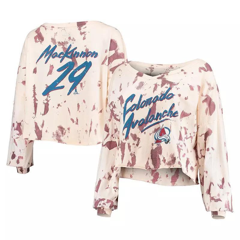 Women's Majestic Threads Nathan MacKinnon White/Burgundy Colorado Avalanche Tie-Dye Name & Number V-Neck T-Shirt, Size: Medium, Med Re Product Image
