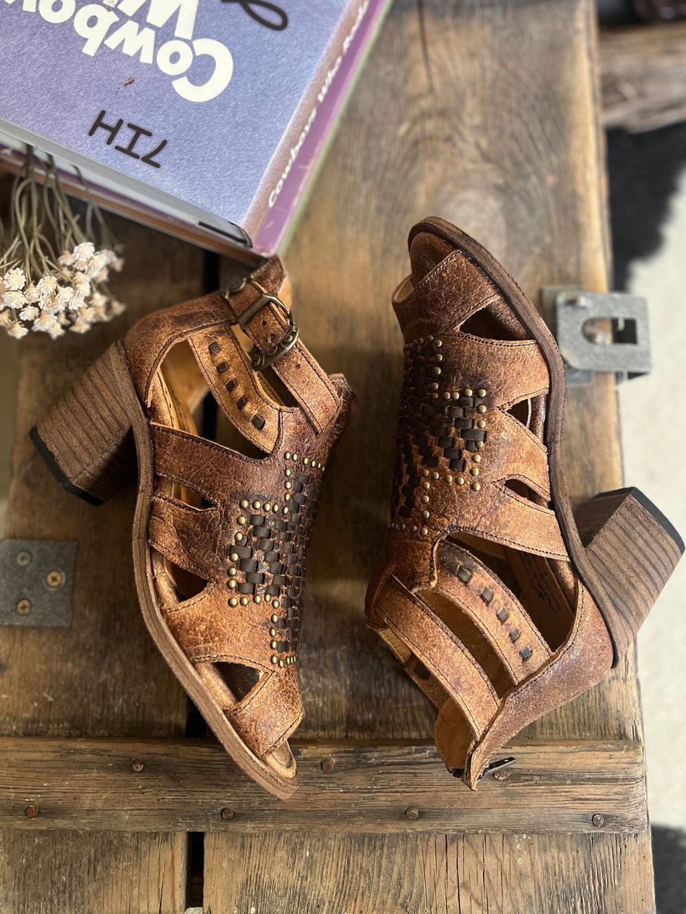 Agave Sky Open Toe Leather Studded Heel Sandal Product Image