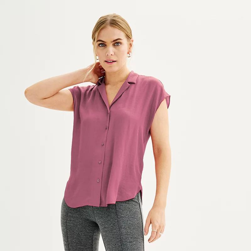 Women's Nine West Short Sleeve Easy Lapel Shirt, Size: Medium, Daisy Dew Product Image