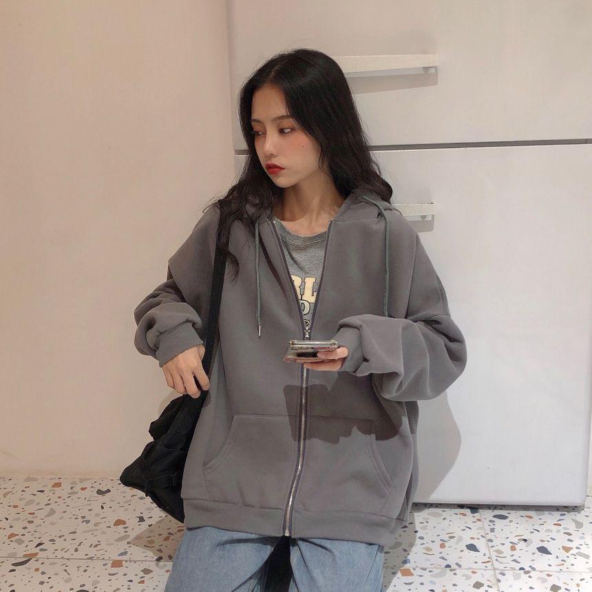 Lettering Zip-Up Hoodie Product Image
