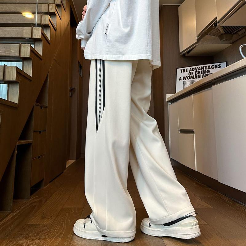 Drawstring Waist Two Tone Wide Leg Pants Product Image