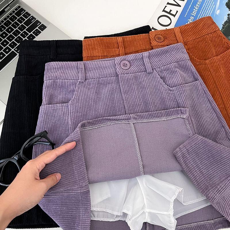 High Waist Plain Corduroy Mini A-Line Skirt Product Image