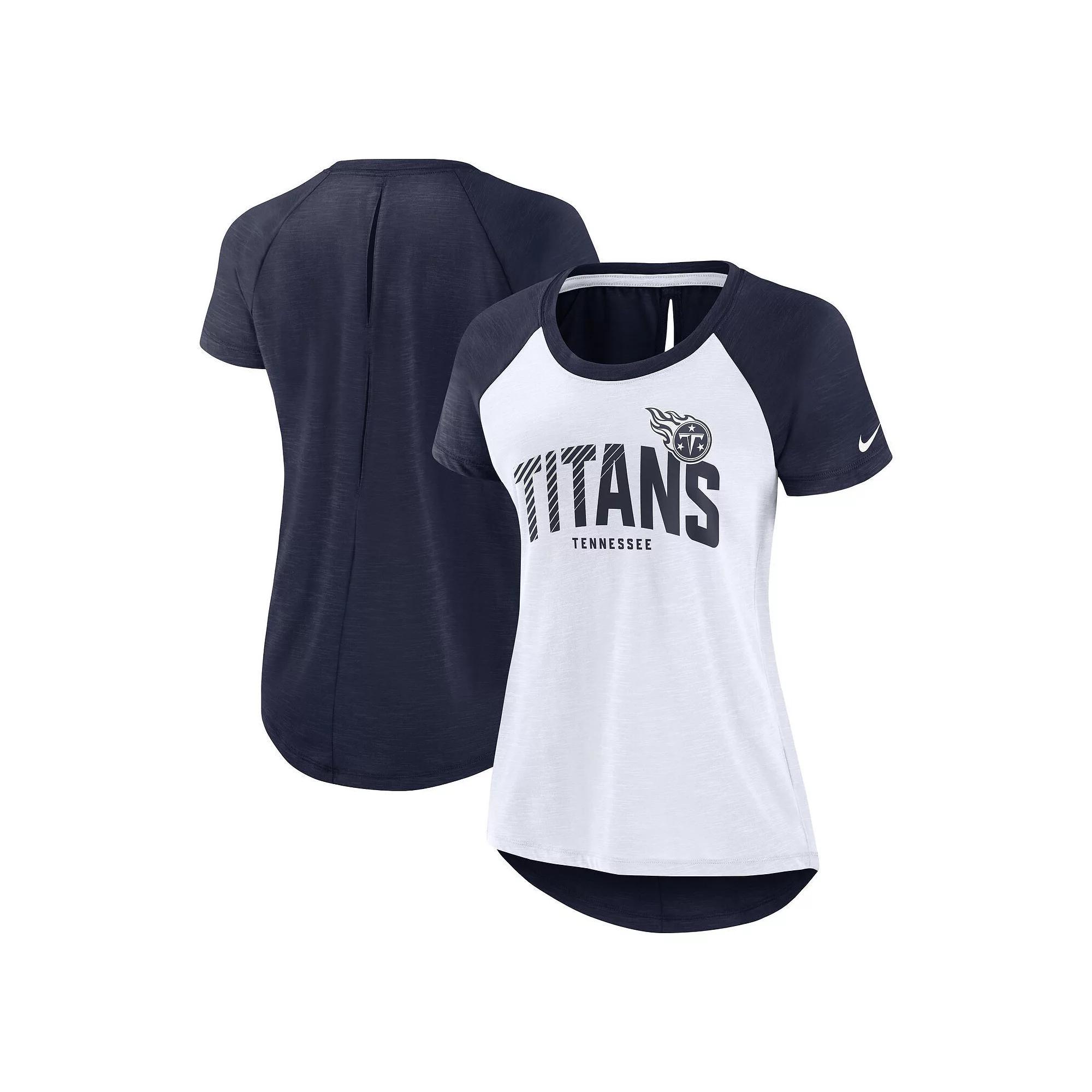 Women's Nike White/Heather Navy Tennessee Titans Back Cutout Raglan T-Shirt, Size: Large Product Image