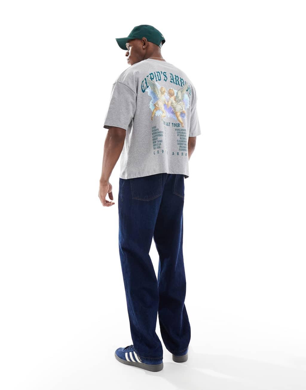 ASOS DESIGN boxy oversized T-shirt with cherub graphic in gray heather Product Image