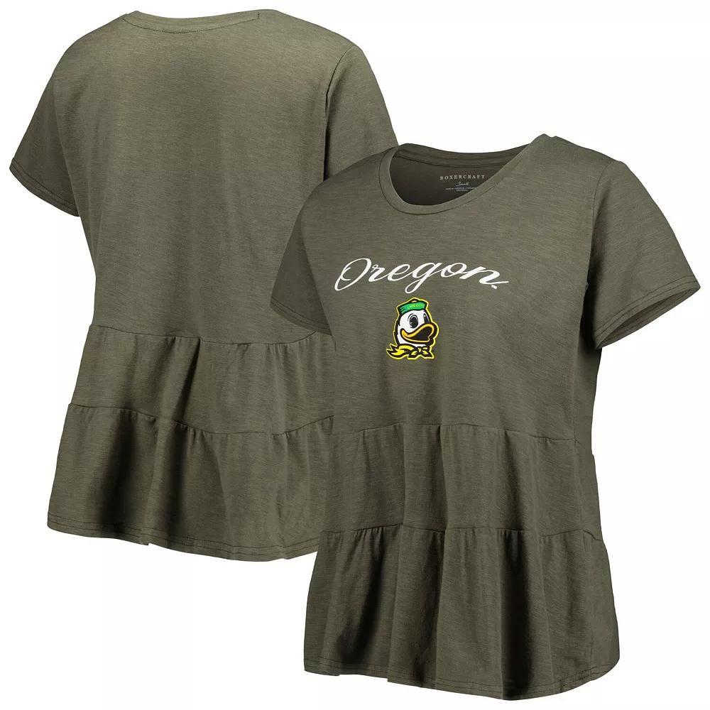 Women's Green Oregon Ducks Willow Ruffle-Bottom T-Shirt, Size: Medium Product Image