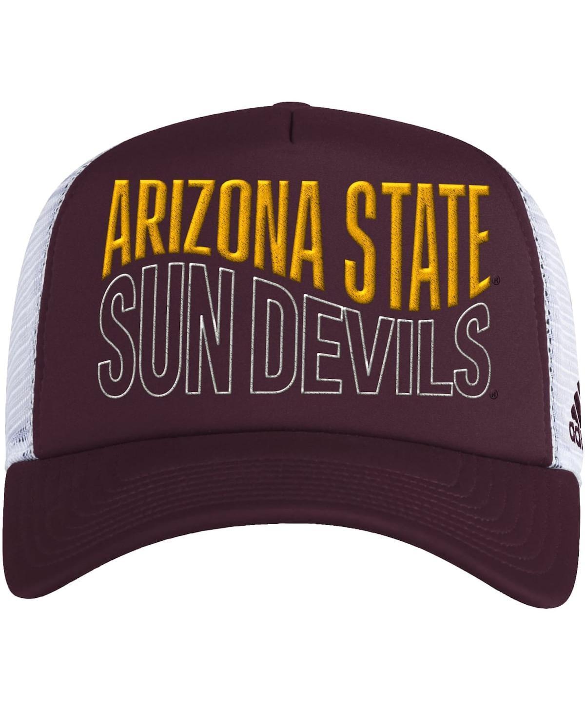 Men's adidas Maroon/White Arizona State Sun Devils Wave Foam Trucker Snapback Hat, Red Product Image
