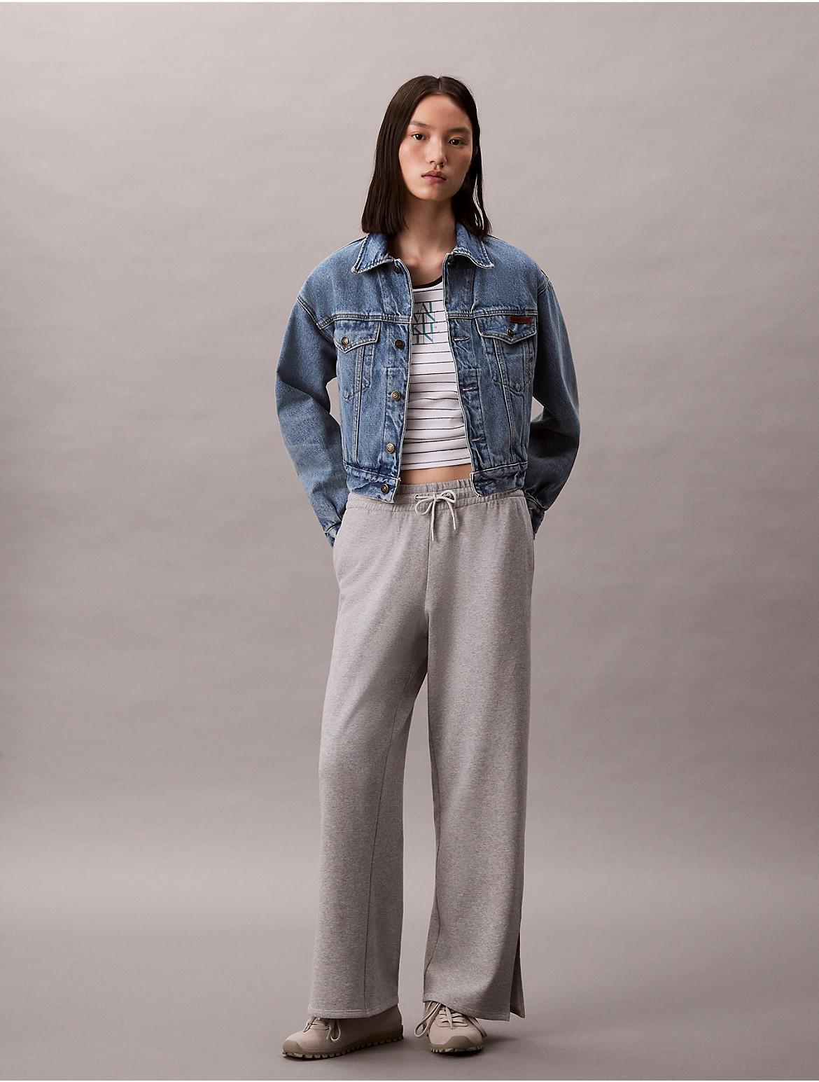 Calvin Klein Womens French Terry Wide Leg Sweatpants - White Product Image