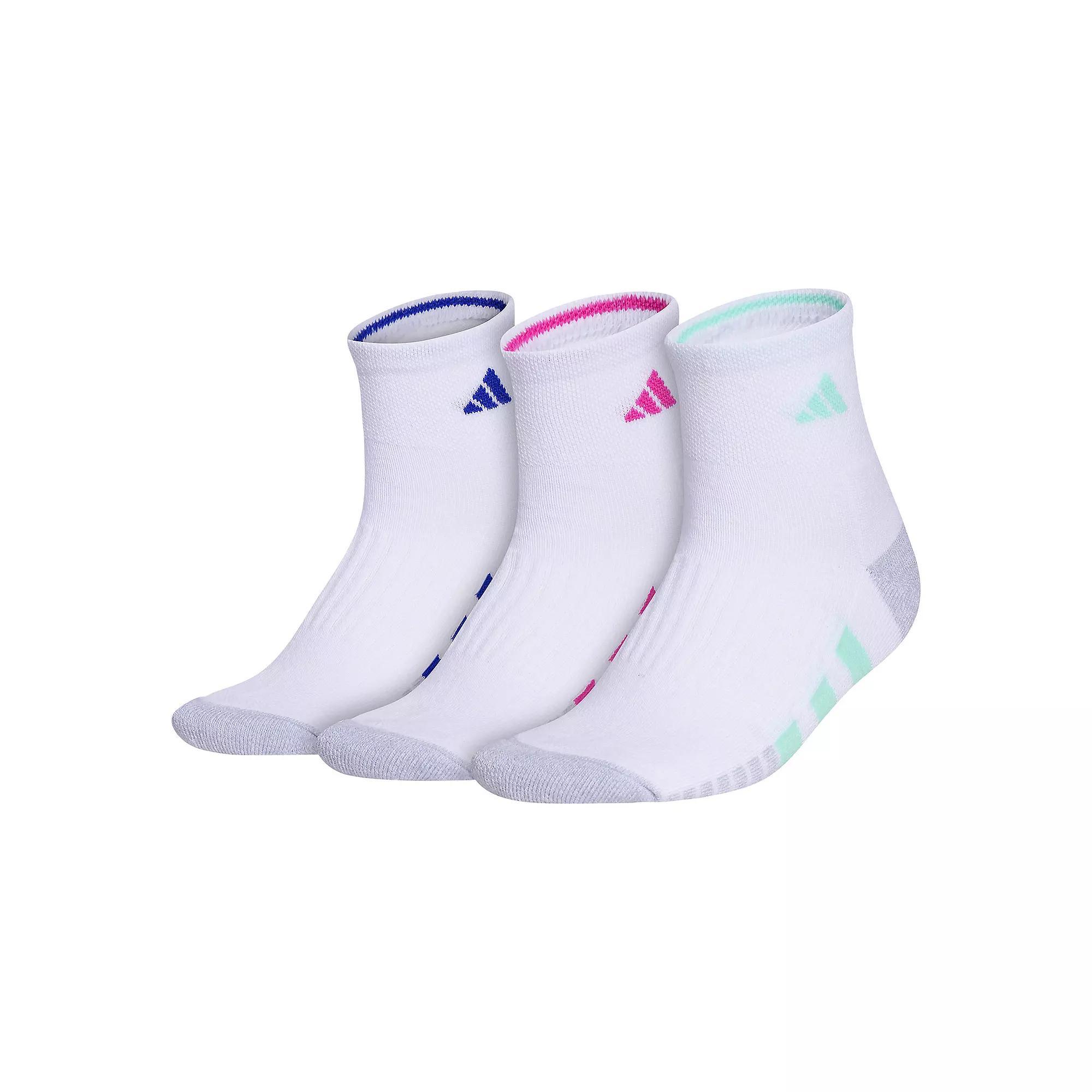 Women's adidas Cushioned 3.0 3-Pack Quarter Socks, Size: 5-10, White Mint Green Pink Product Image