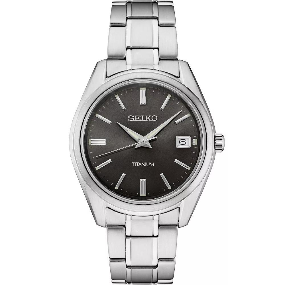 Seiko Men's Essential Titanium Watch-SUR375, Size: Large, Silver Black Product Image