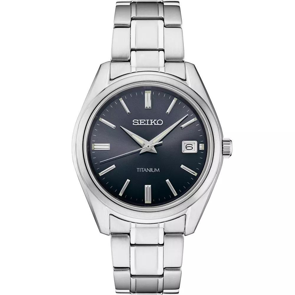 Seiko Men's Essential Titanium Watch-SUR375, Size: Large, Silver Black Product Image