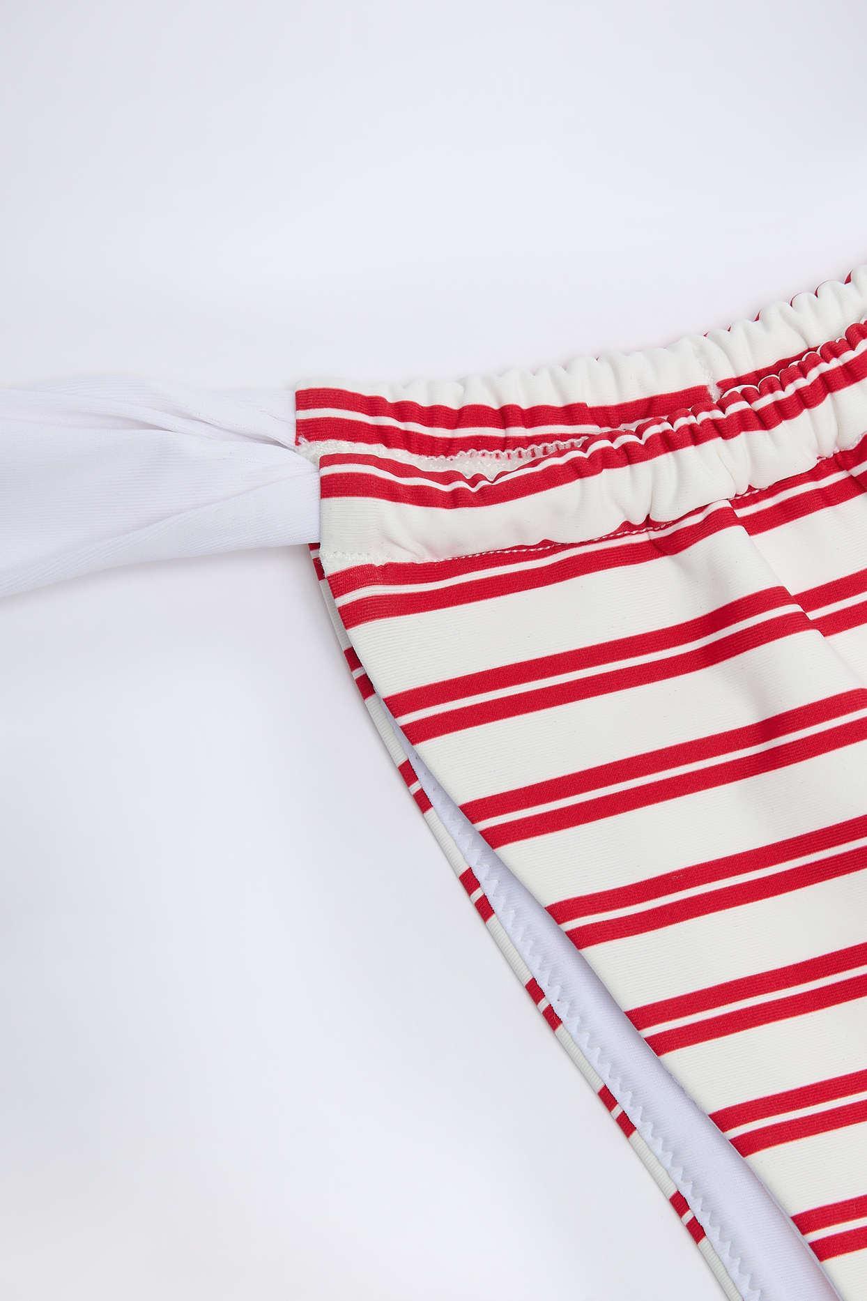 Ruched Cheeky Bikini Bottoms in Cherry Red Double Stripe Product Image