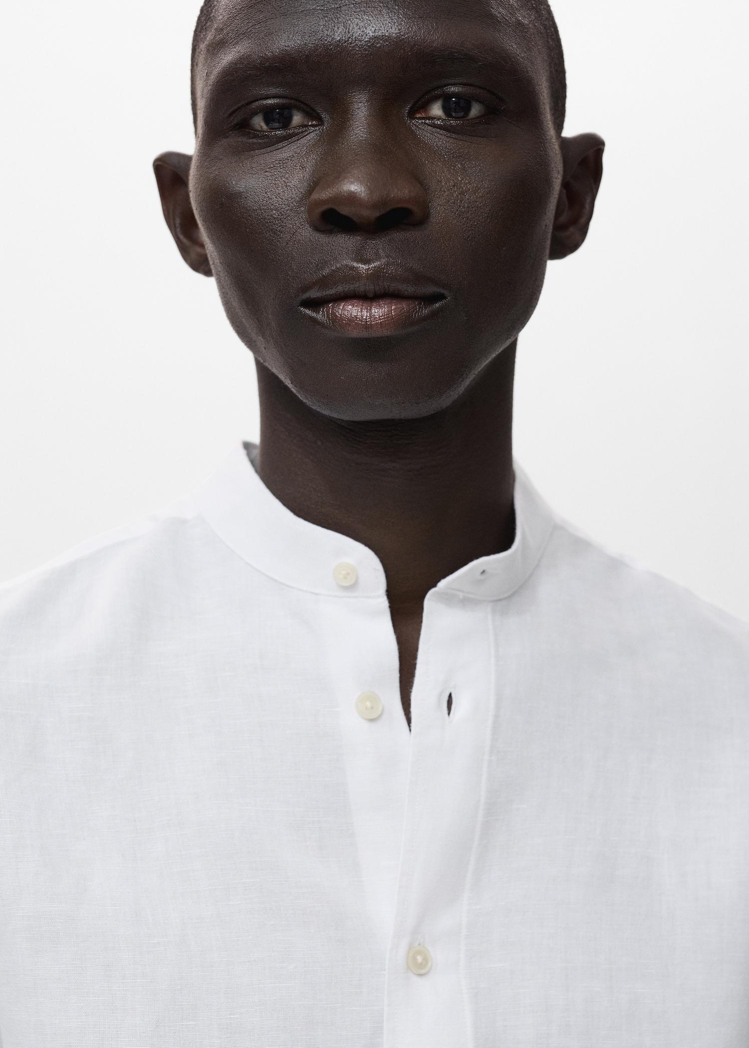 Mao collar linen shirt - Men | MANGO USA Product Image