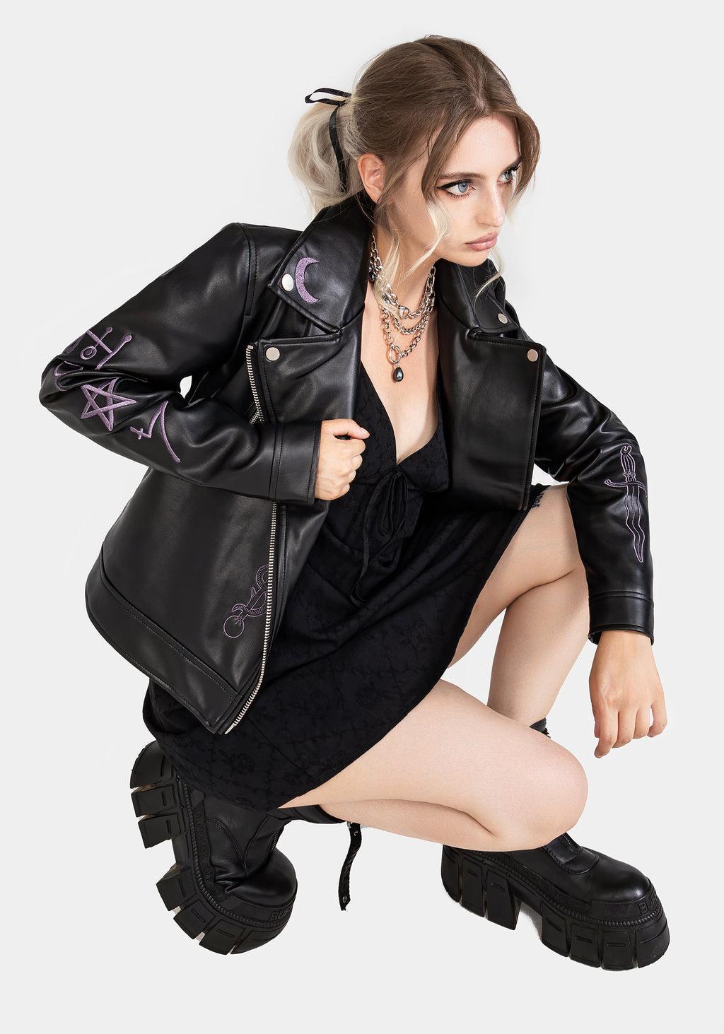 Sigil Embroidered Faux Leather Jacket Product Image