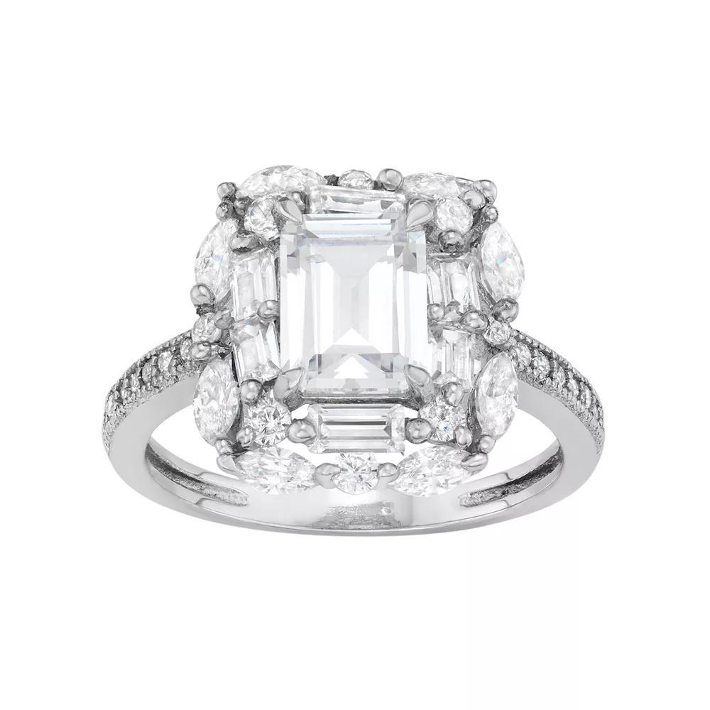 Sterling Silver Cubic Zirconia Rectangle Halo Ring, Women's, Size: 8 Product Image