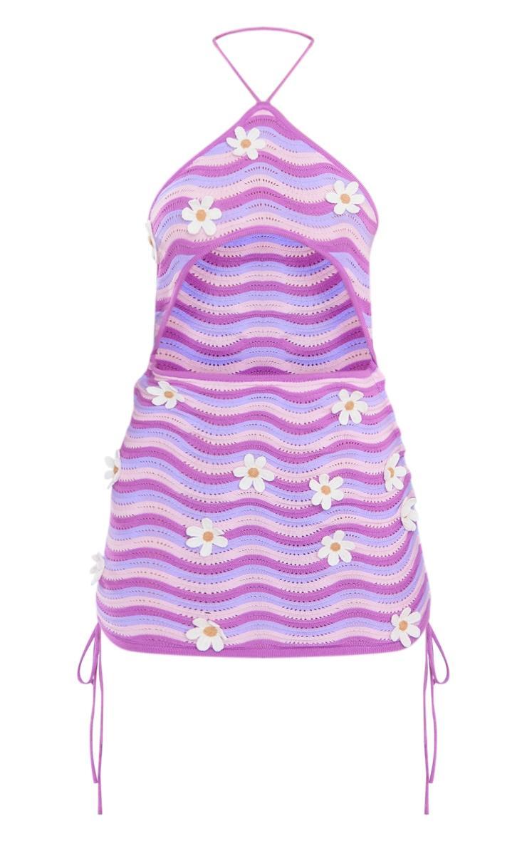 Lilac Ripple Knit Flower Mini Dress Product Image