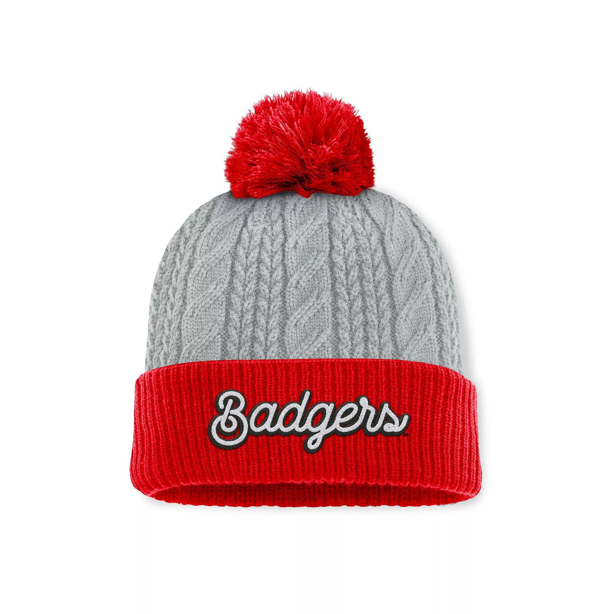Women's Top of the World Gray/Red Wisconsin Badgers Becca Cuffed Knit Hat with Pom, Grey Product Image