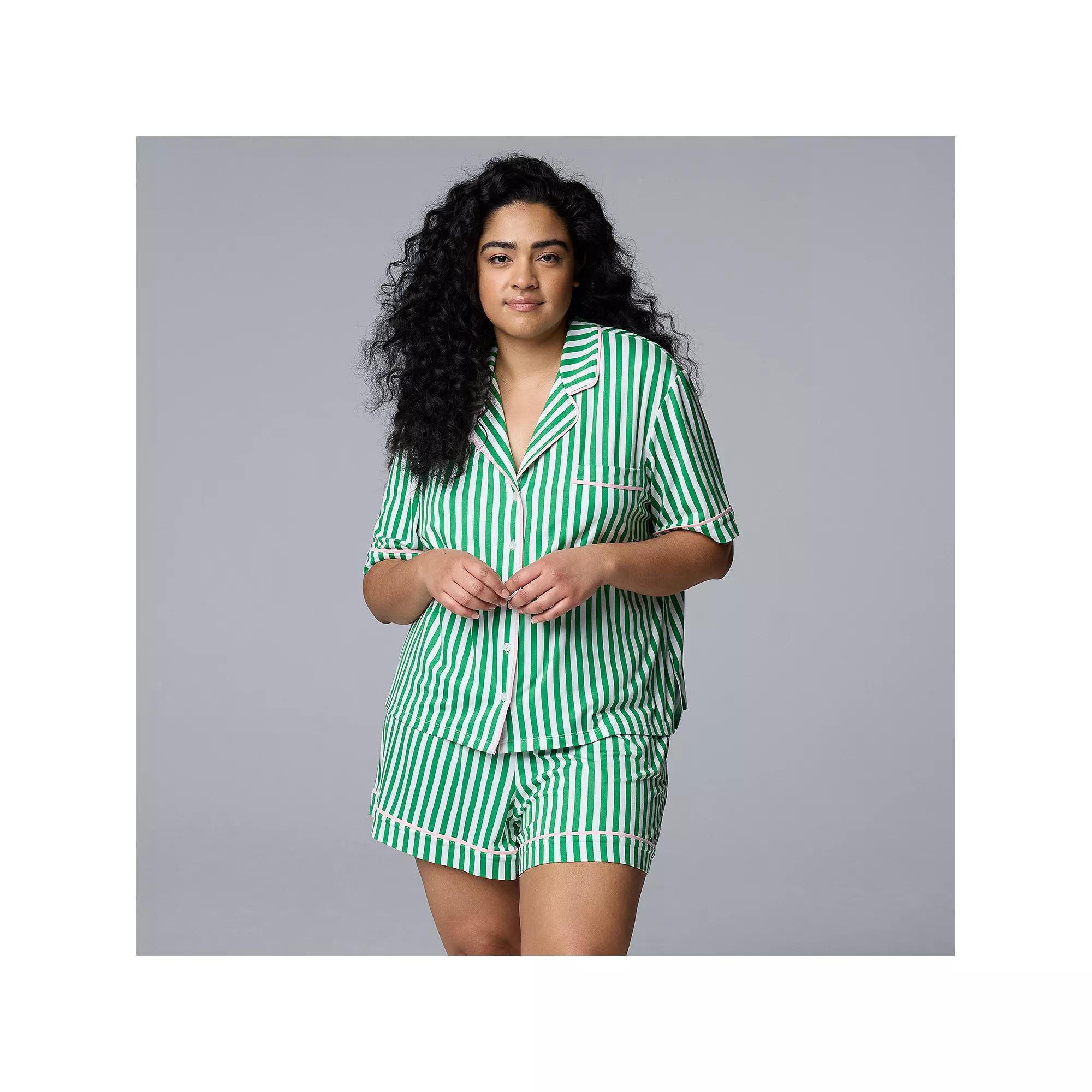 Plus Size Simply Vera Vera Wang 2-Piece Top & Boxer Sleep Set, Women's, Size: 3XL, Kelly Green Stripe Product Image