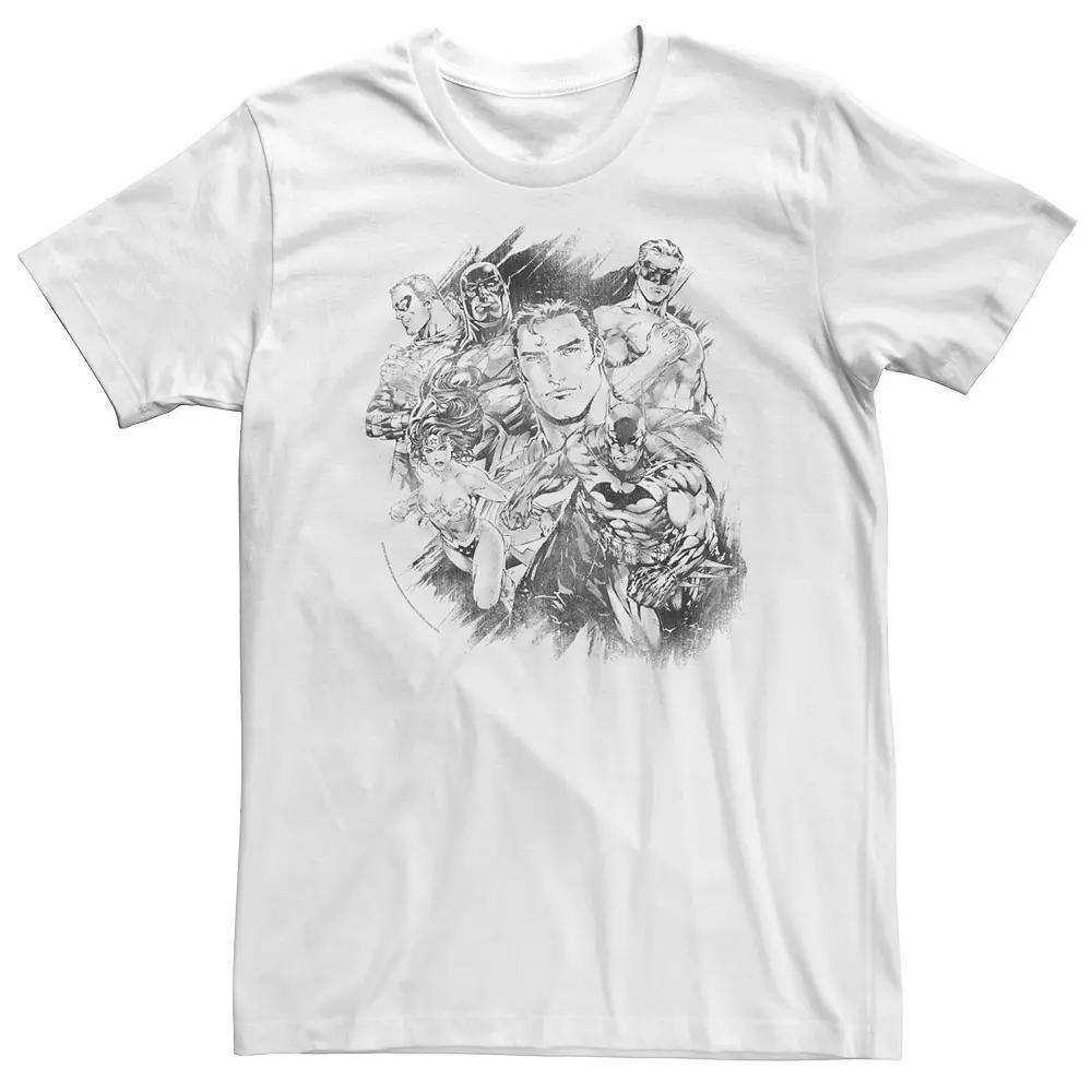 Big & Tall DC Comics Justice League Group Shot Black & White Sketch Tee, Men's, Size: 4XL Tall, Athletic Grey Product Image