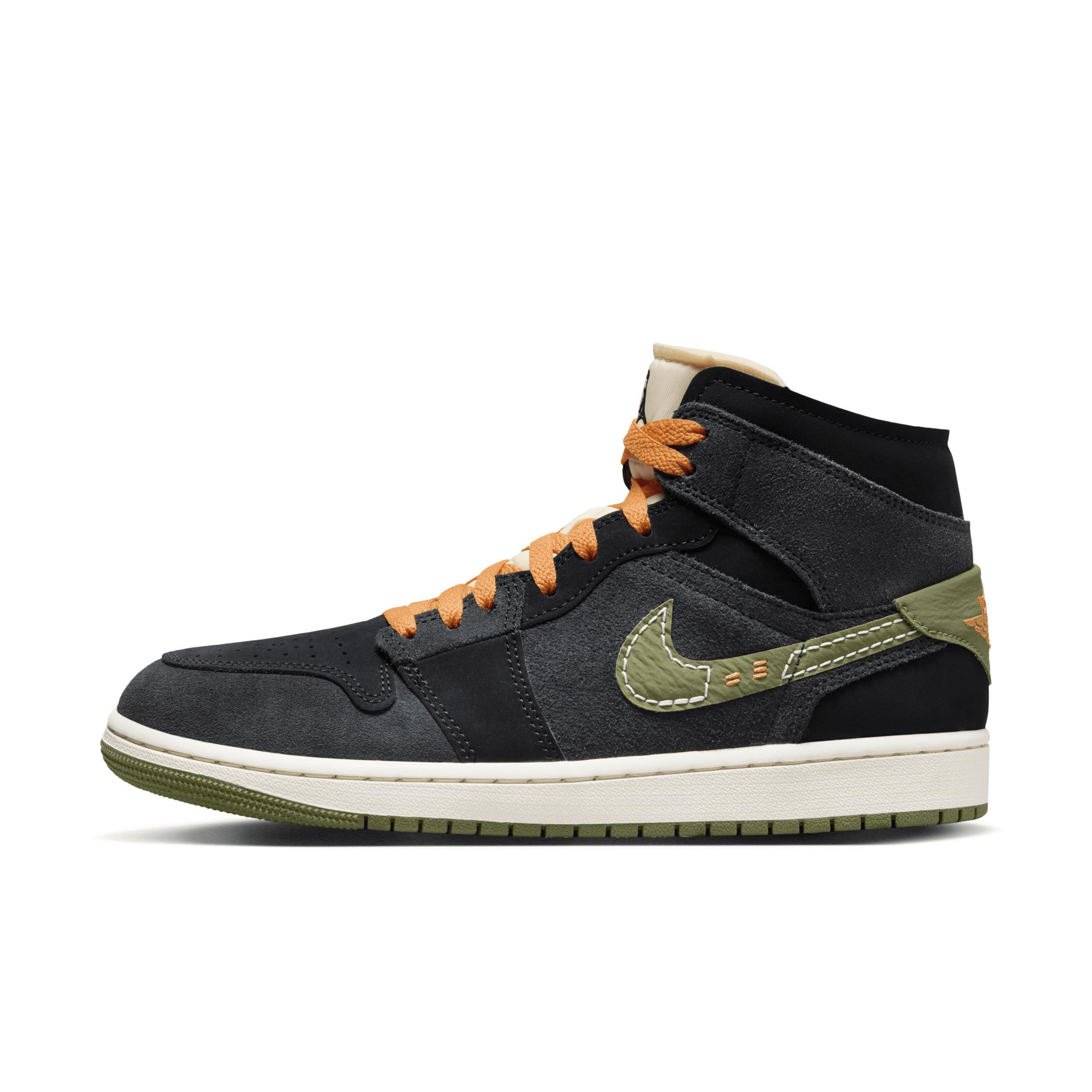 Jordan Mens AJ 1 Mid SE - Basketball Shoes Grey/Black/Green Product Image