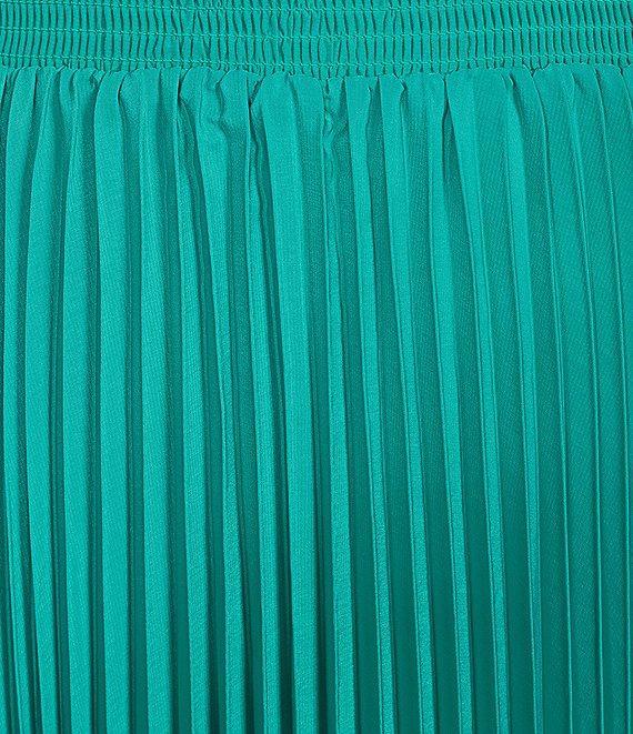 Marina Plus Size Sleeveless Halter Mock Neck Smocked Pleated Crepe Chiffon A-Line Maxi Dress Product Image