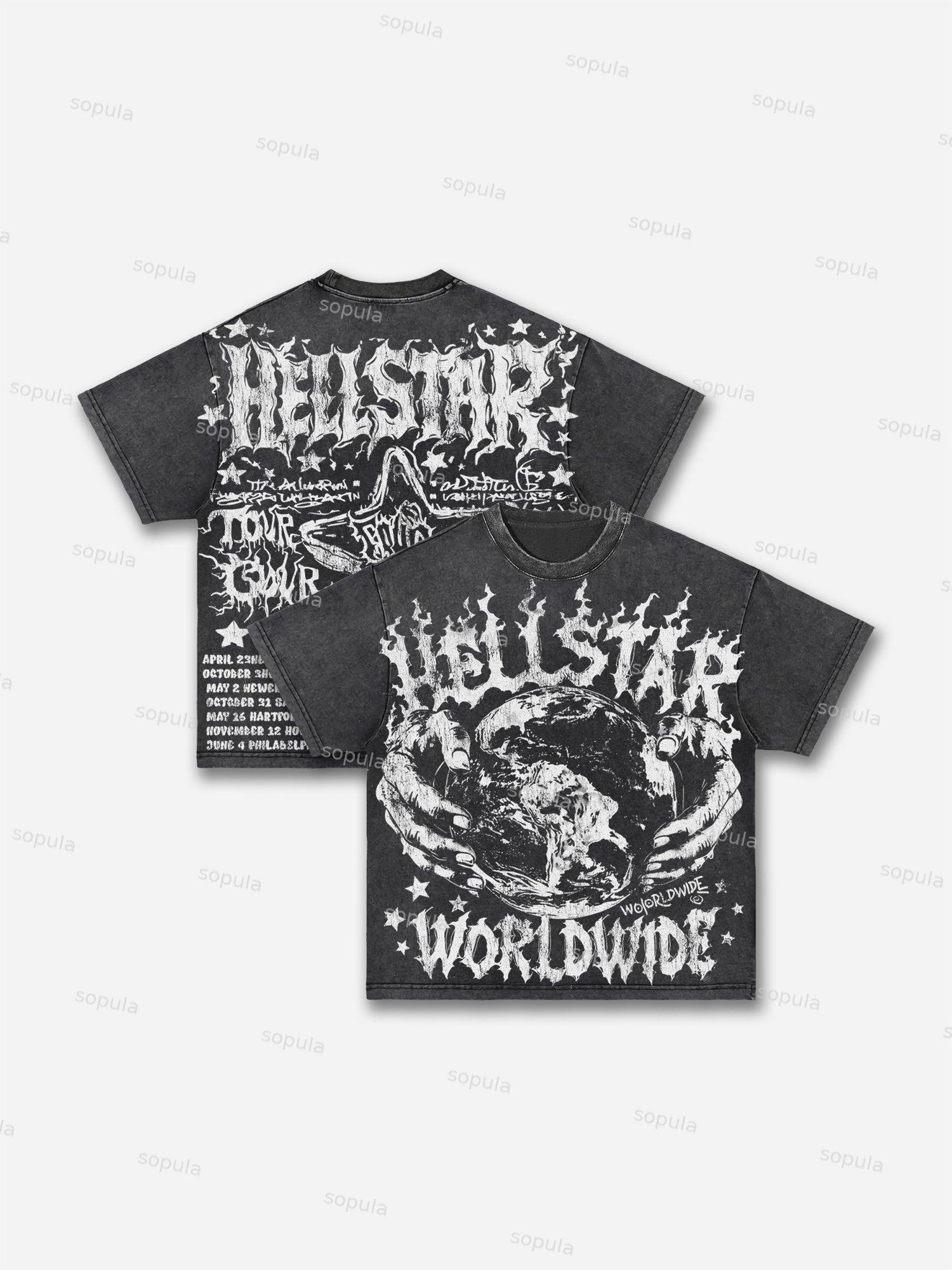Retro Worldwide Graphic Acid Wash T-shirt Product Image