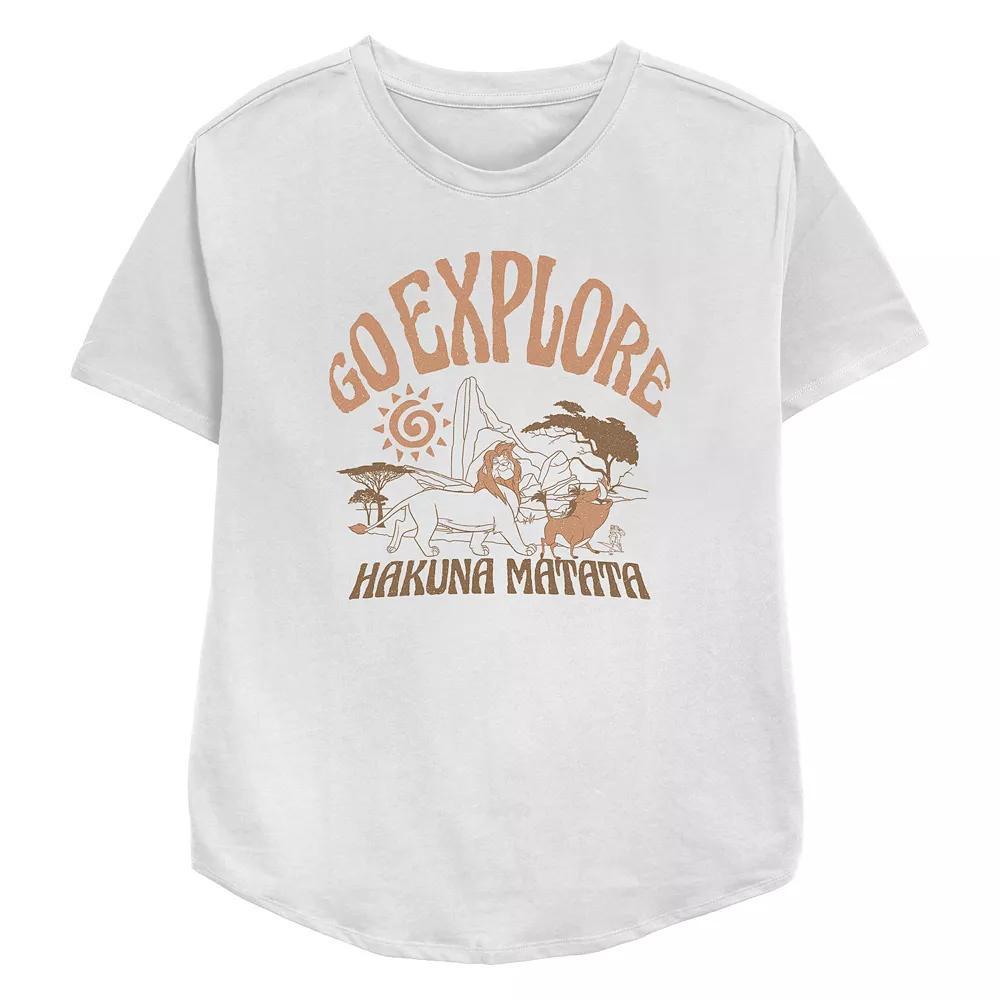 Disney's The Lion King Simba, Pumbaa & Timon Go Explore Hakuna Matata Women's Relaxed Fit Graphic Tee, Size: Small, White Product Image