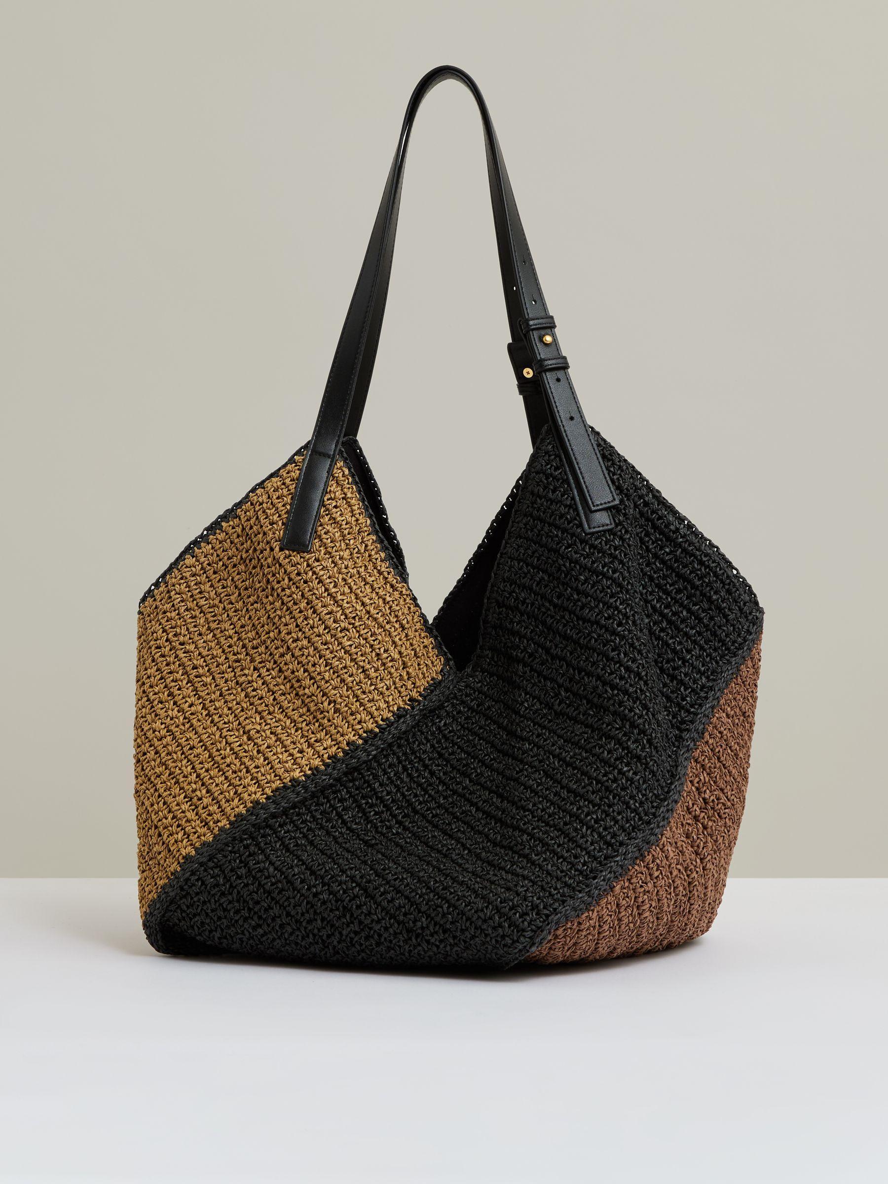 Raffia Colour-Block Tote Bag in Tan Product Image