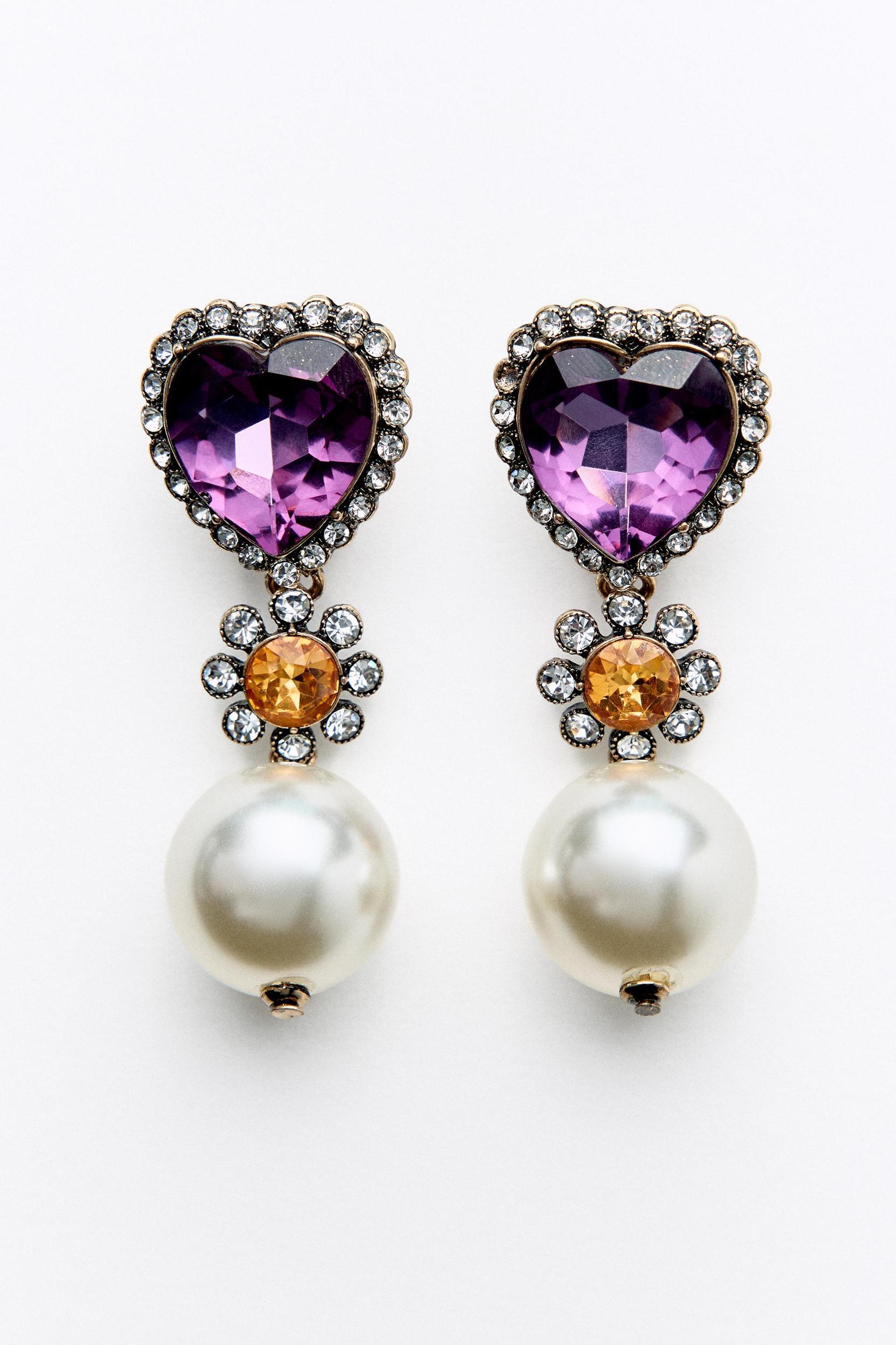 JEWELED HEART EARRINGS Product Image